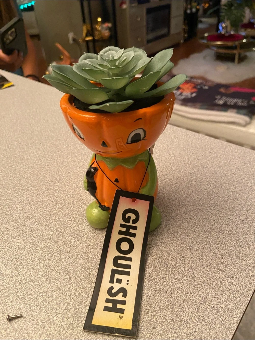 Orange Pumpkin Planter with Green Accents - Decorative Home Accent
